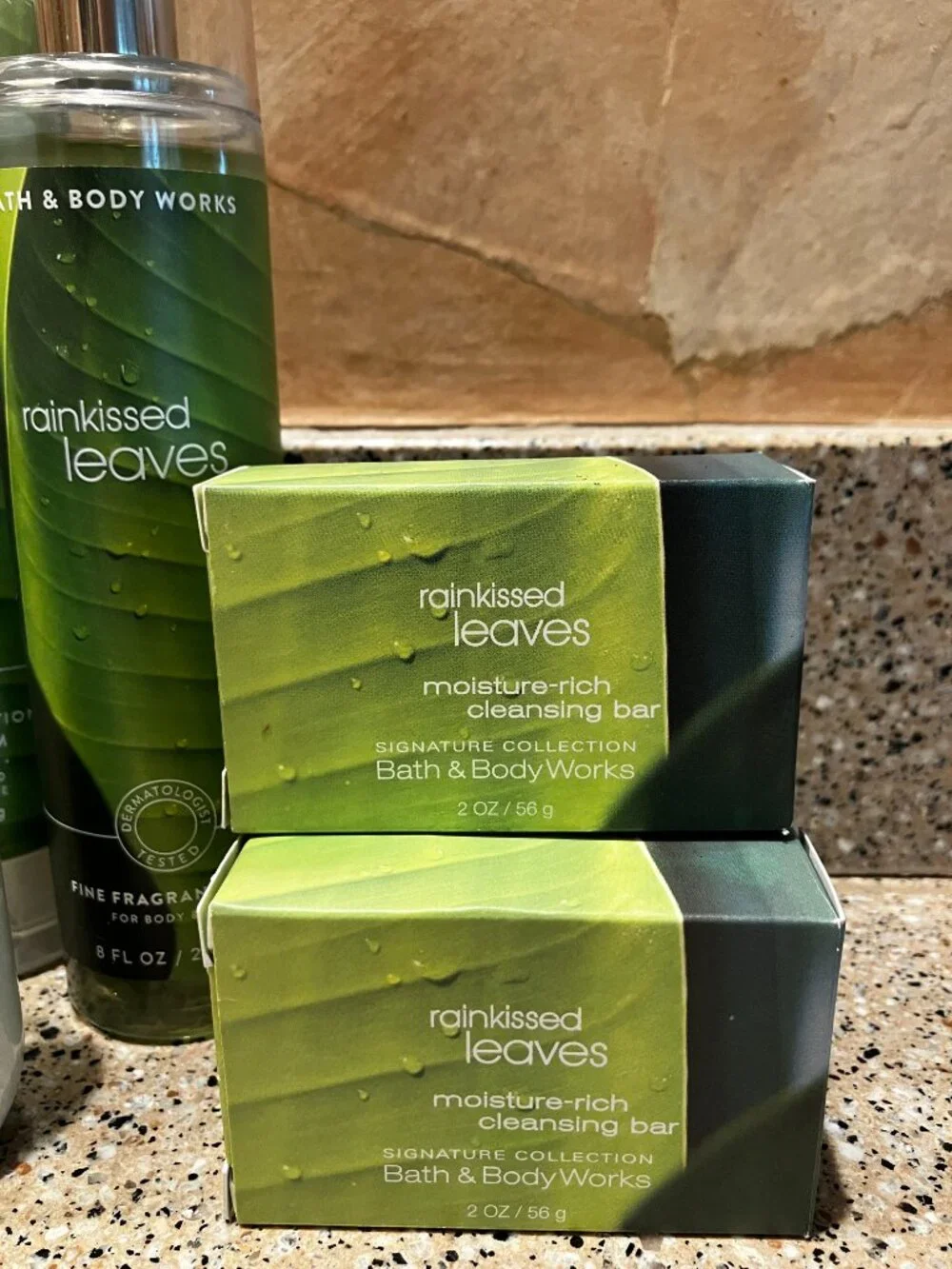 Bath & Body Works Set of Rainkissed Leaves Spray, Lotion , Cream Shower Gel !